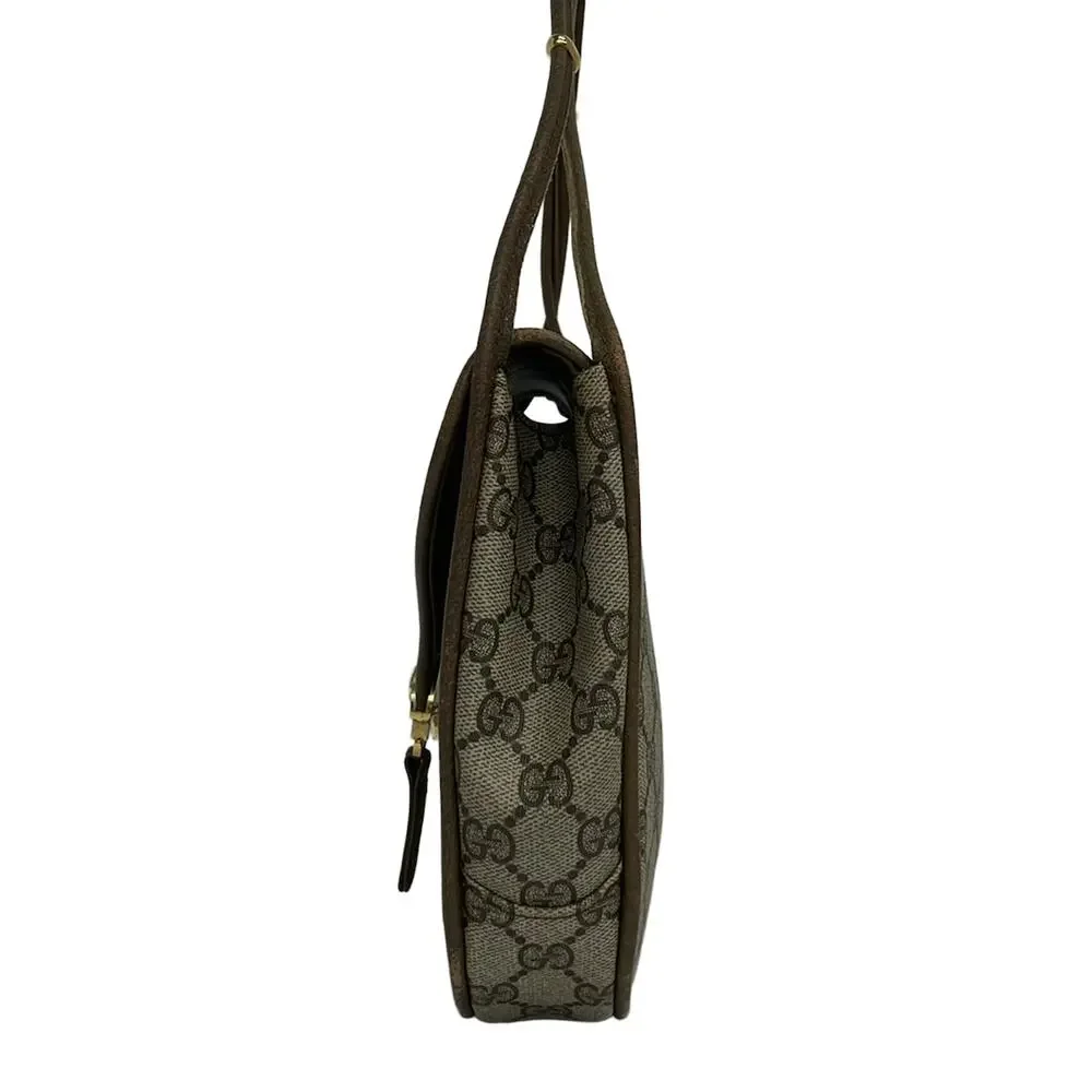 Gucci Old Gucci Shoulder Bag Beige Dark Brown PVC Leather - Picture 4 of 14